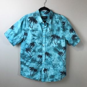 Pac Sun Button Down Blue Tie-Dye Palm Trees NWOT L